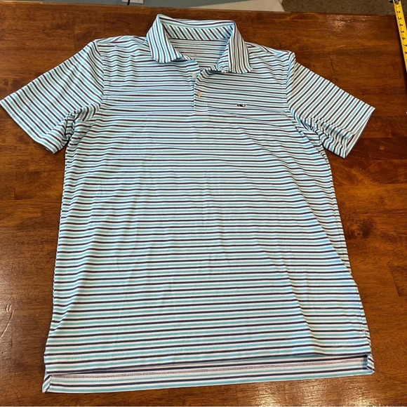 Vineyard Vines blue Navy white striped polo performance size Medium - Picture 1 of 6